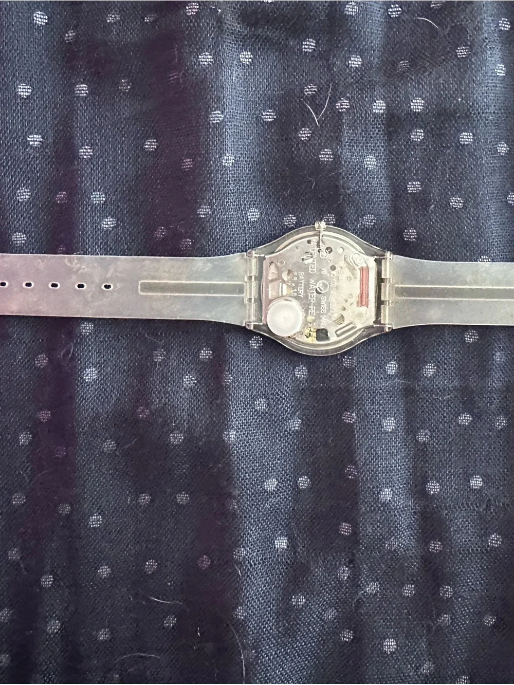 Swatch Silver Dial Transparent Case Watch with Light Beige Strap